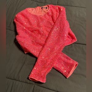 Pink Sequin Crop Top